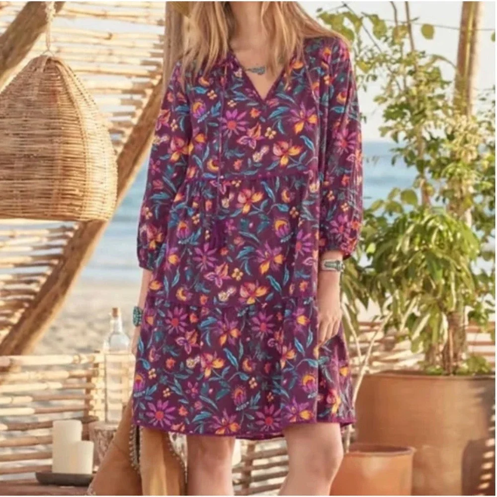 Sundance NWOT Eternal Summer Dress Boho Floral Tiered Midi Dress‎ Size S